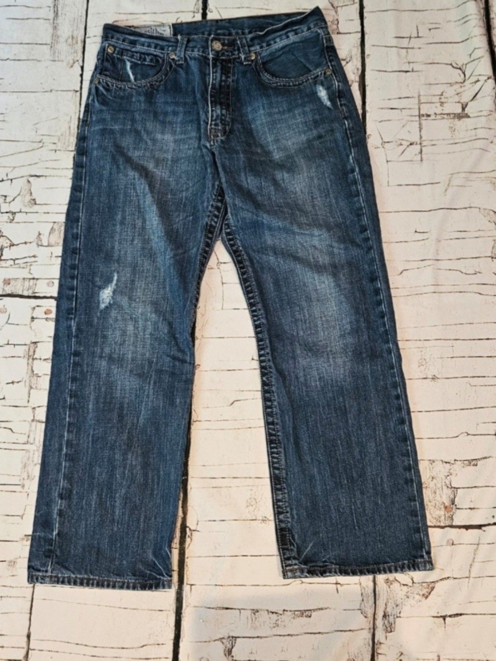 Stetson 1312 Modern Straight Leg Jeans Mens 32x30 Medium Wash Distressed Western